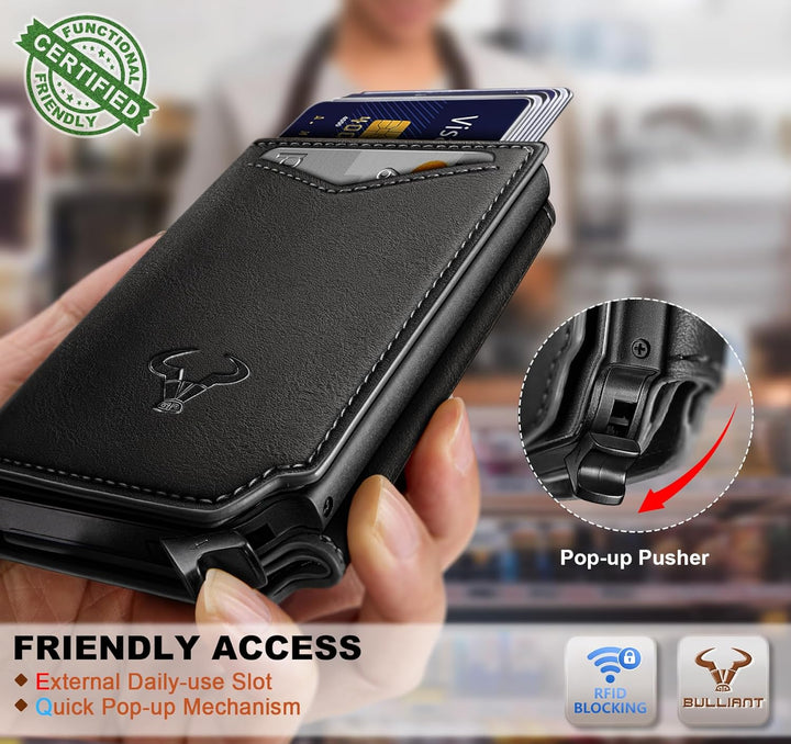 BULLIANT Billetera de cuero para hombre, tarjetero con clip para di...