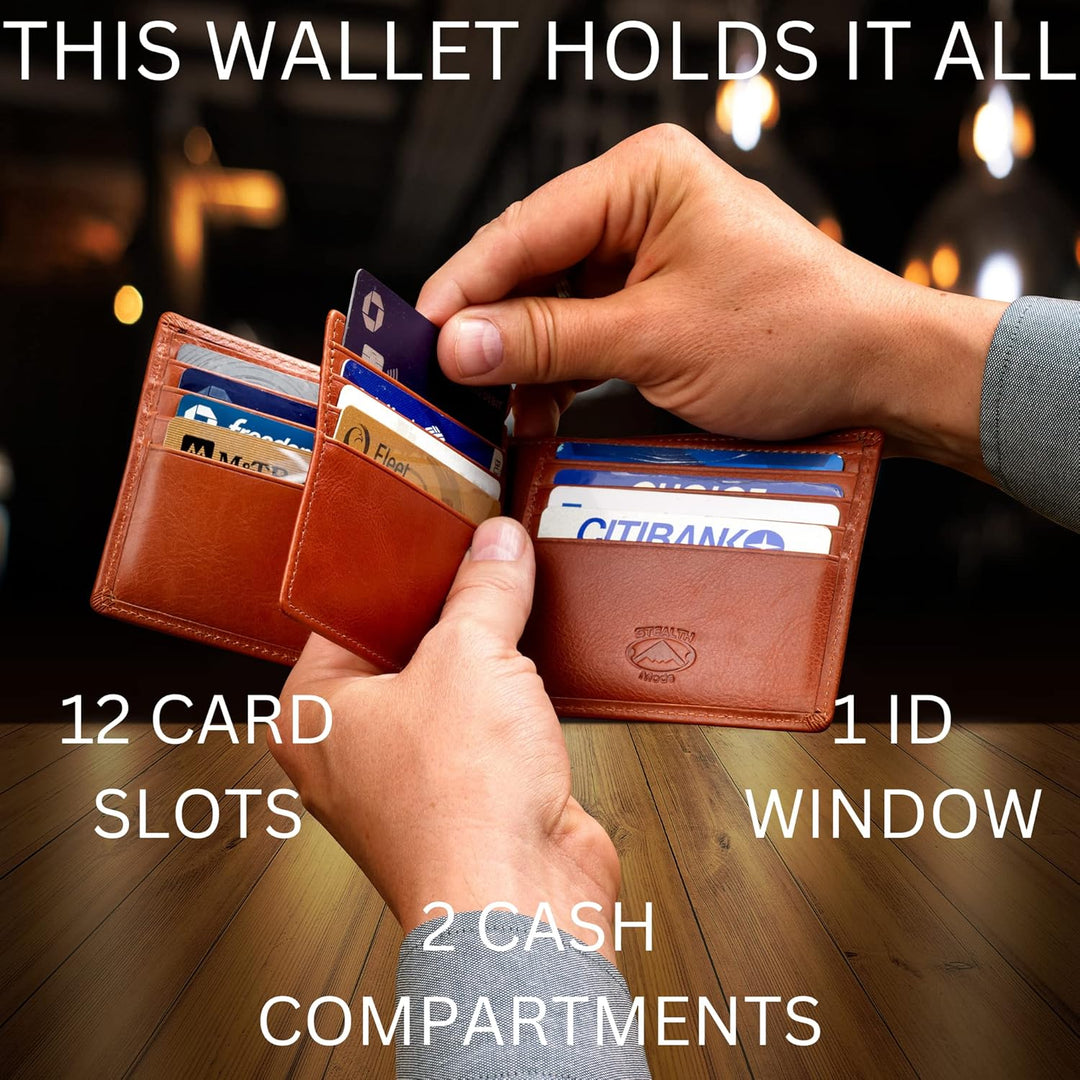 Cartera plegable de piel Stealth Mode para hombre con ventana de id...