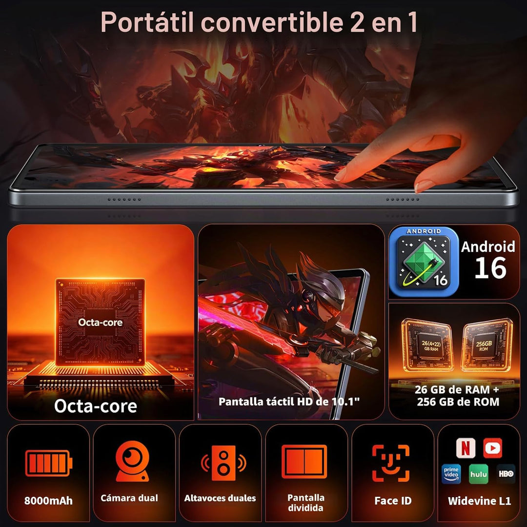 Tablet Android con teclado - Android 16 tableta con 26 GB+256 GB+2...