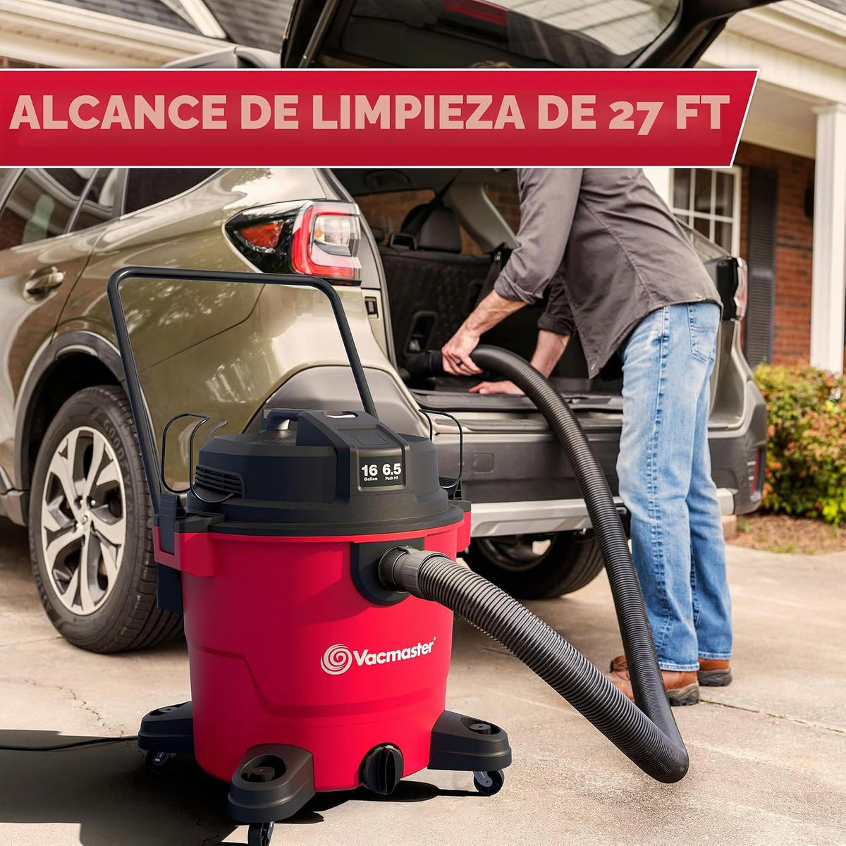 Vacmaster 16-Gallones 6.5 HP Pico† Aspiradora para Seco/Húmedo – VJH1612PF 1101, Rojo