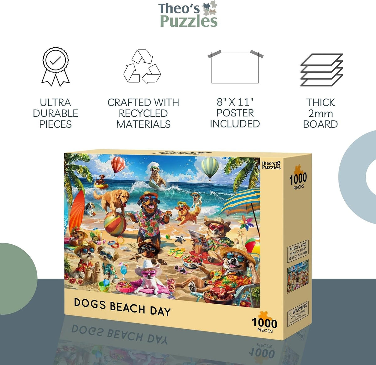 Rompecabezas de 1000 piezas para adultos, tema de familias y perros en día de playa, las piezas encajan perfectamente