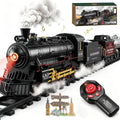 Juego de tren eléctrico a control remoto, locomotora de vapor, vagón de carga y pistas, juguetes de tren para niños con 3 humo, silbato y luces, regalo de cumpleaños de Navidad para niños y niñas de 3, 4, 5, 6, 7