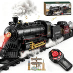 Juego de tren eléctrico a control remoto, locomotora de vapor, vagón de carga y pistas, juguetes de tren para niños con 3 humo, silbato y luces, regalo de cumpleaños de Navidad para niños y niñas de 3, 4, 5, 6, 7
