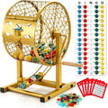 Juego de bingo de 12.6 pulgadas de alto con jaula de acero, juego de bingo profesional para adultos incluye 150 fichas coloridas, 30 tarjetas y 75 bolas, ideal para diversión familiar, grupos grandes, fiestas
