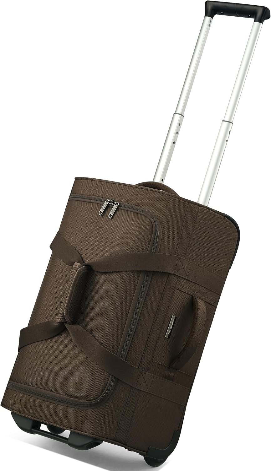 Hanke Bolsa de lona con ruedas, Café, Equipaje de mano, bolsa de lona con ruedas
