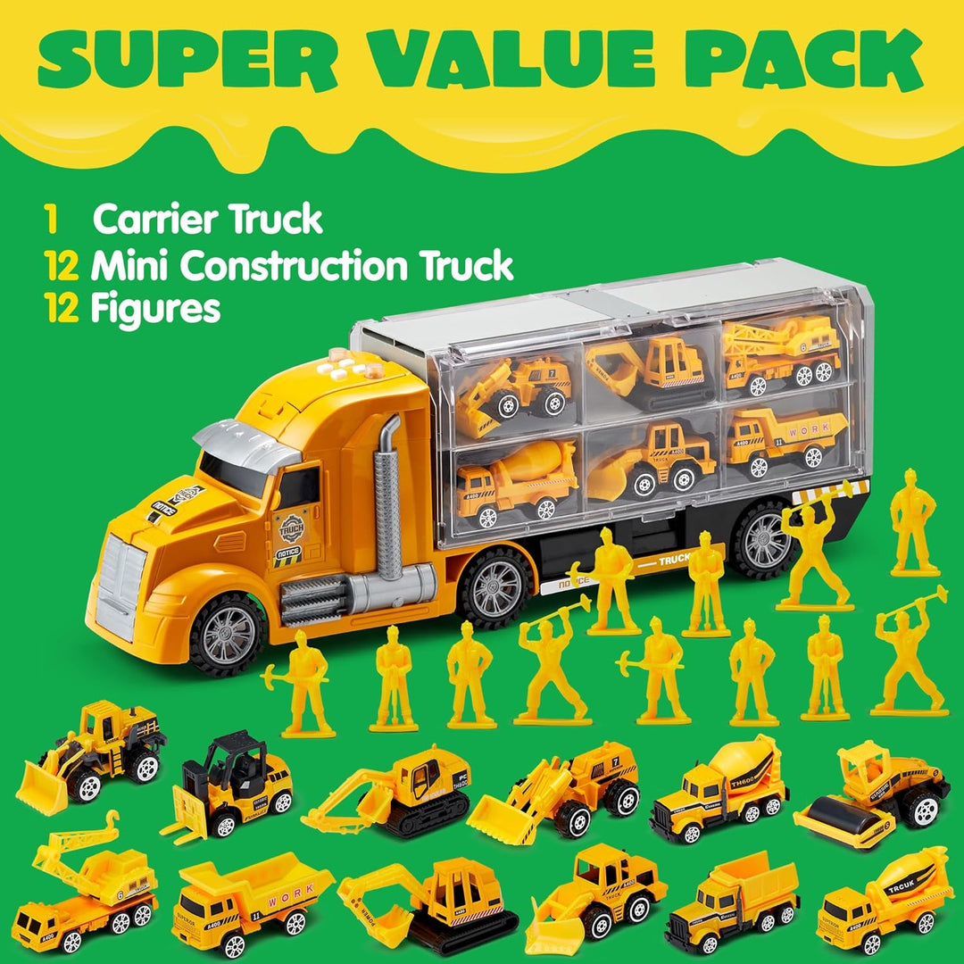 JOYIN Juego de camiones de construcción 25 en 1 para niños, 24 piez...
