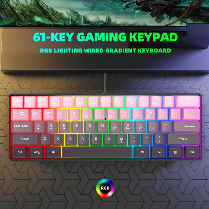Snpurdiri Teclado para juegos 60% con cable, 61 teclas retroilumina...