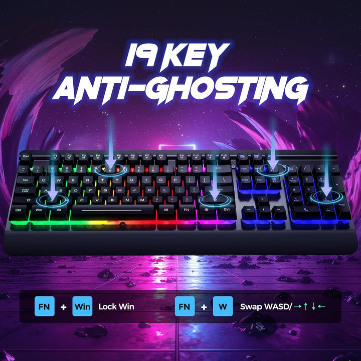 RisoPhy Teclado para juegos, panel de metal de 104 teclas, teclado...