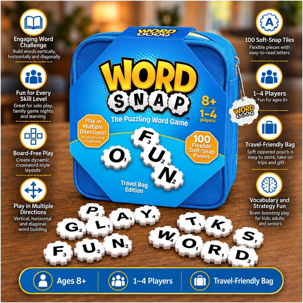 Juego de estrategia de palabras con bolsa de viaje, rompecabezas de palabras para adultos, familia y niños, juego divertido para edades 8+, 1-4 jugadores