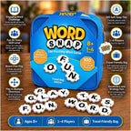 Juego de estrategia de palabras con bolsa de viaje, rompecabezas de palabras para adultos, familia y niños, juego divertido para edades 8+, 1-4 jugadores