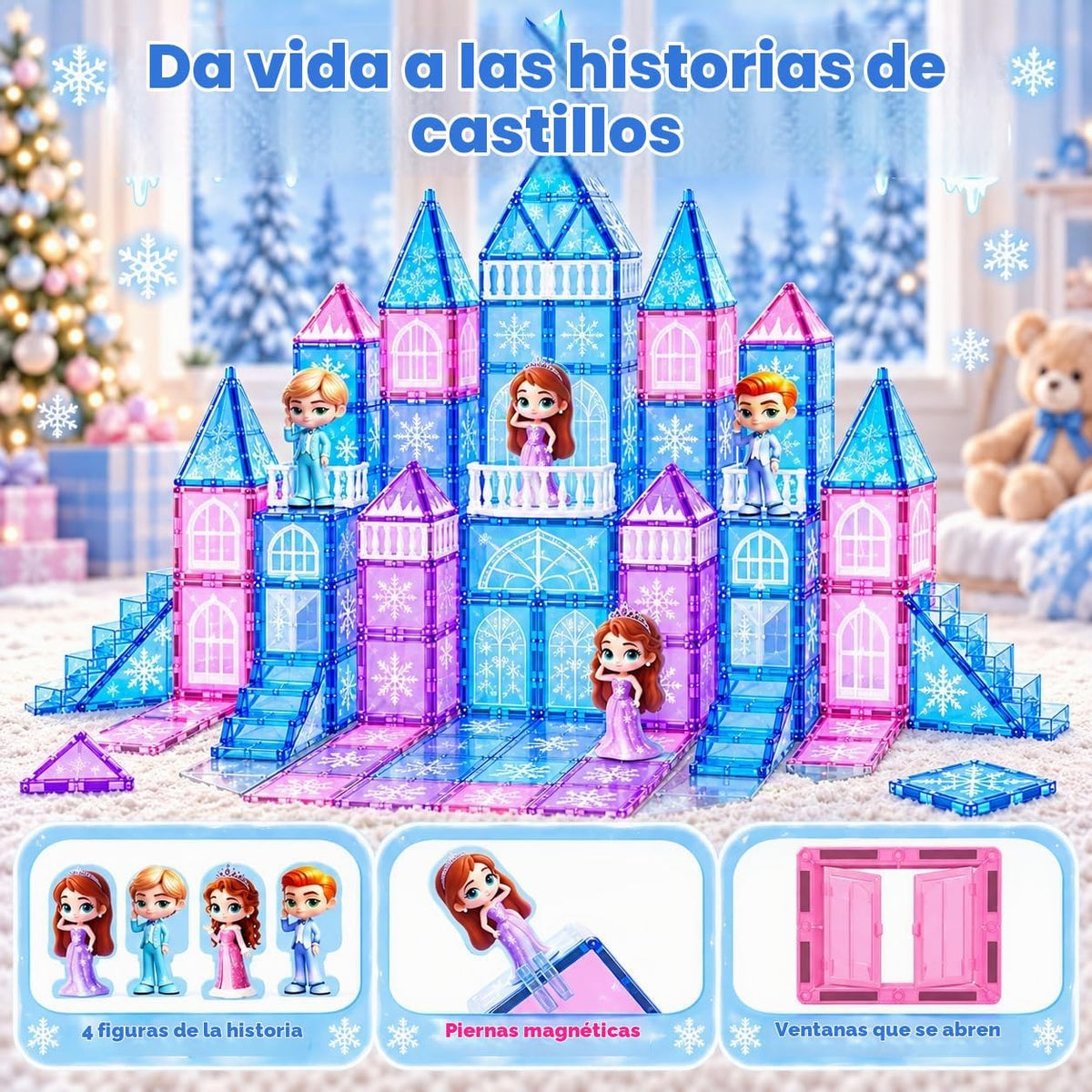 GobiDex Juego de castillo de princesa de azulejos magnéticos de 100 piezas