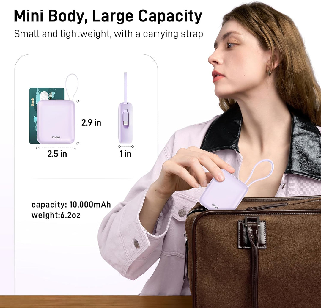 VINKO - Cargador portátil de batería con cables integrados, cargado...