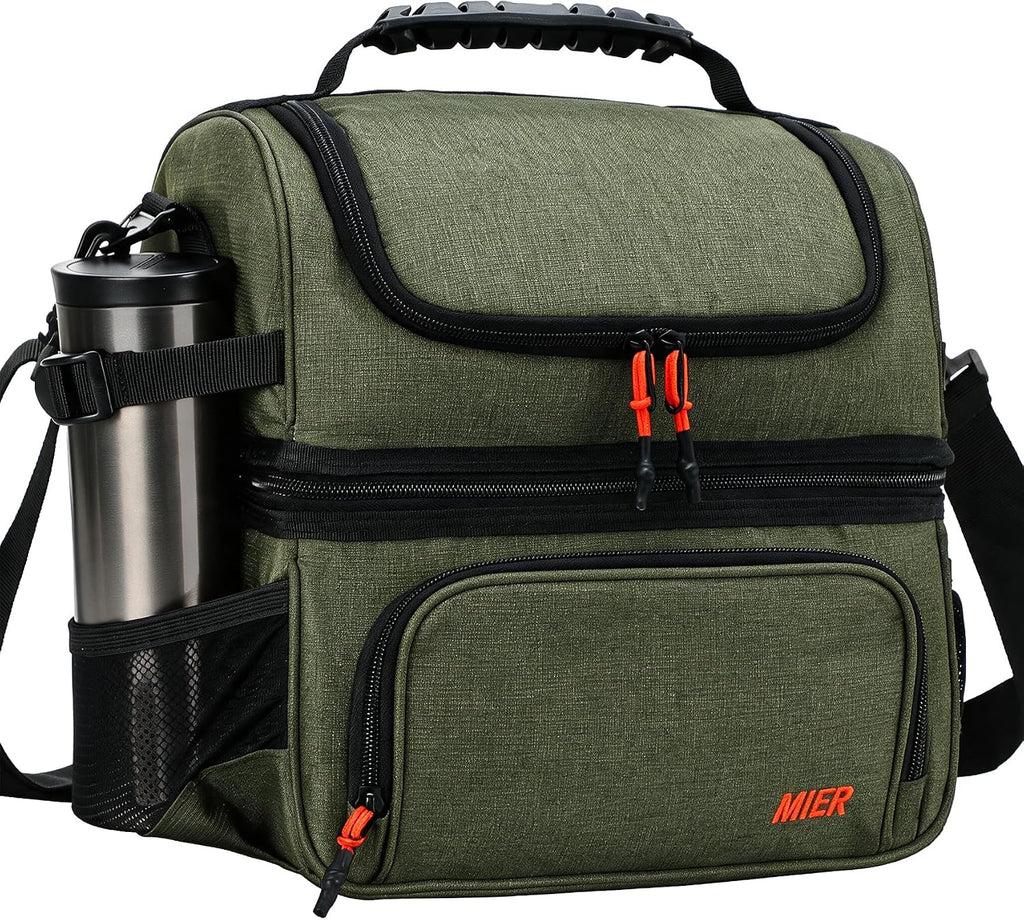 MIER Lonchera para hombre, doble compartimento, bolsa de almuerzo para