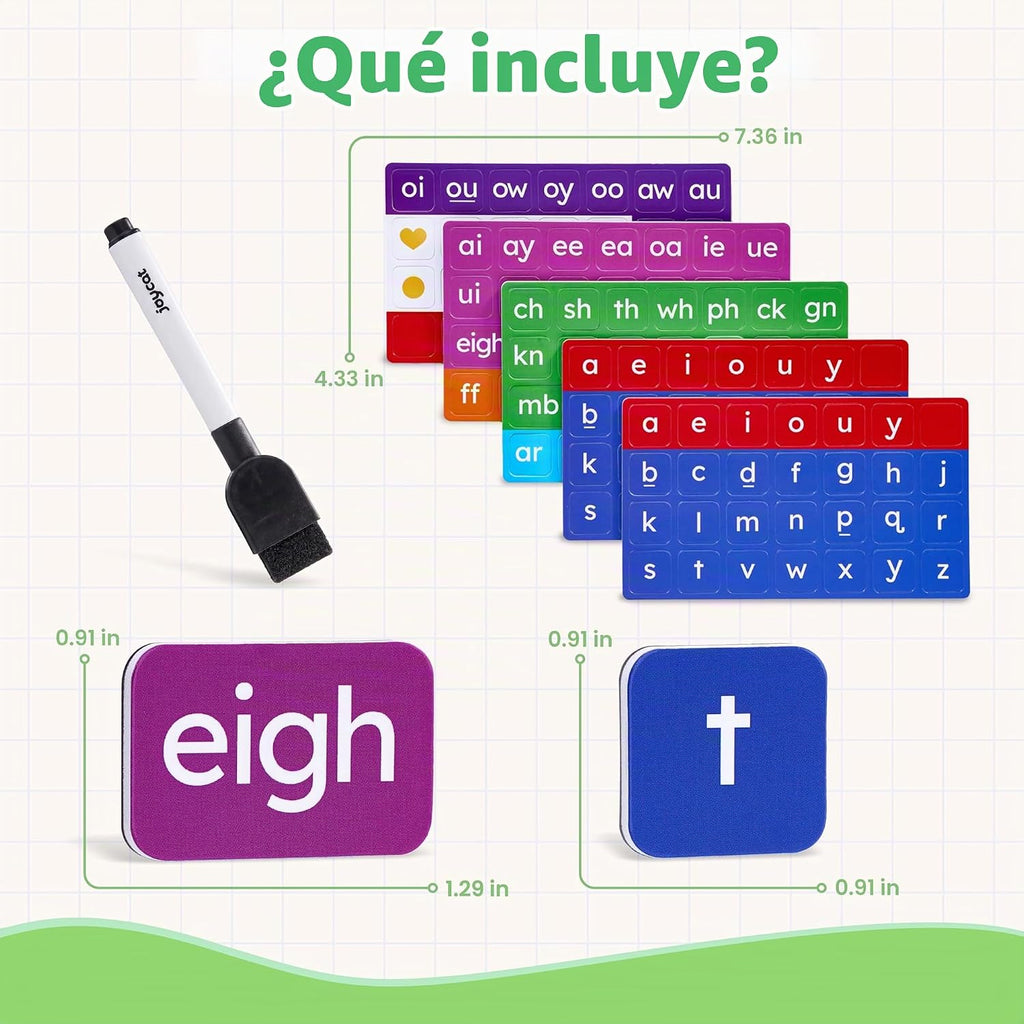 JoyCat 3 juegos de azulejos magnéticos de letras, carpeta de construcción