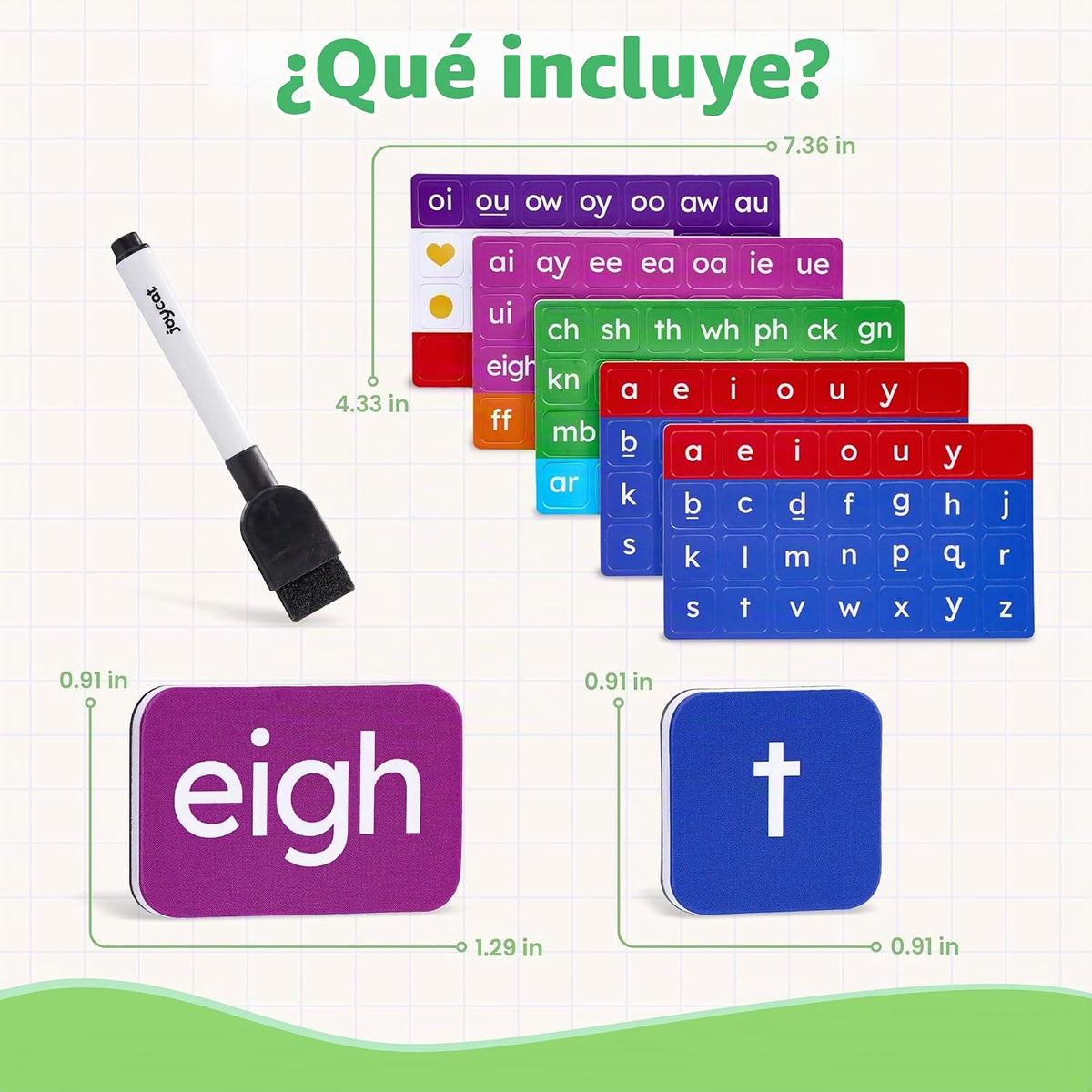JoyCat 3 juegos de azulejos magnéticos de letras, carpeta de construcción