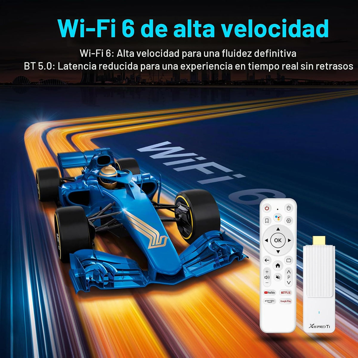 Android TV Stick 14.0, 2025 4K TV Stick 2GB RAM 16GB ROM Ultra HD RK3518 CPU soporta 2.4G/5G Wi-Fi Bluetooth 5.0 USB HDR10 con control remoto por voz Bluetooth, blanco X88 PROT1