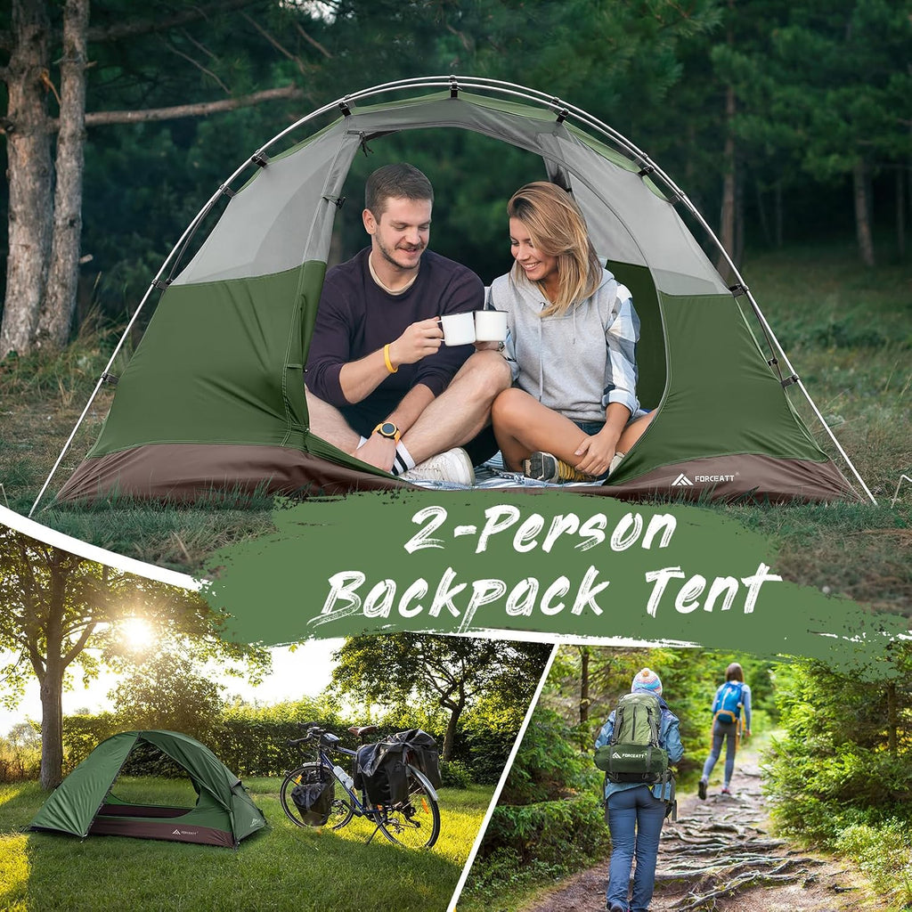 Forceatt Tienda de Campaña para 2 Personas, Tienda de Mochileros Impermeable y Resistente al Viento, Tienda Instantánea Ultraligera con Protección contra la Lluvia para Acampar, Senderismo