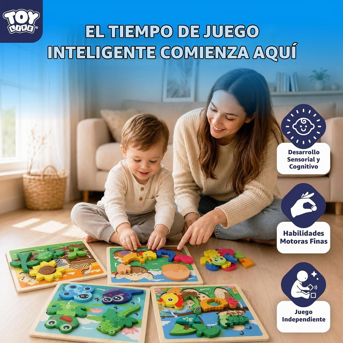 TOY Life Juguetes de ciclo de vida para niños, rompecabezas de madera para niños pequeños de 2 a 4 años, 4 piezas grandes, rompecabezas de animales para niños pequeños de 1 a 3, juguetes Montessori para niños de 1, 2, 3 años, juguete educativo para bebés