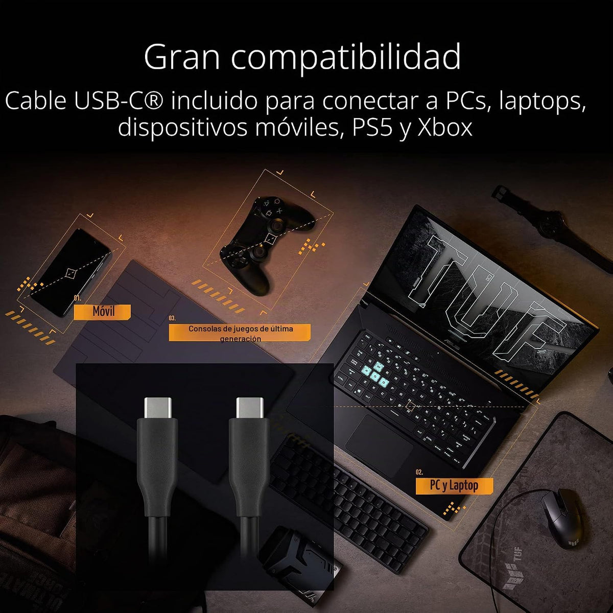 ASUS TUF Gaming A1 - Carcasa externa M.2 NVMe SATA PCIe SSD - USB-C, M.2 Q-Latch para una fácil instalación, resistencia a las caídas, resistencia al agua y al polvo IP68, soporte para PS5 y Xbox, color negro