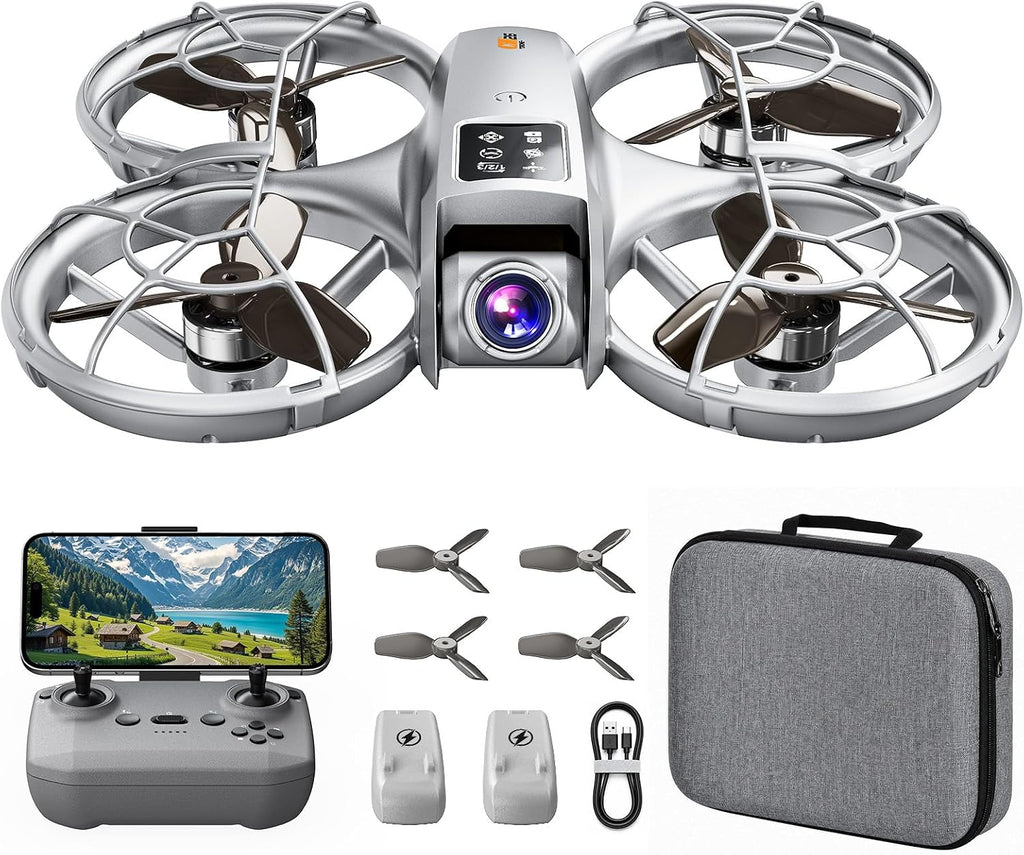 Mini dron con cámara HD FPV, cuadricóptero RC apto para principiantes para adolescentes y adultos, lente de inclinación de 90°, retención de altitud, despegue de una tecla, giros 3D, 3 modos de