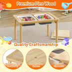 FUNLIO Mesa sensorial plegable de madera con 2 contenedores para niños pequeños, mesa sensorial para niños con tapa de madera contrachapada antideformación, juego de arena y agua para interiores y exteriores, certificado CPC