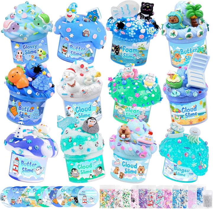 12 Pack Slimes, Blue Slime Kit, Clear Butter Slimes Cloud Slimes Fl...