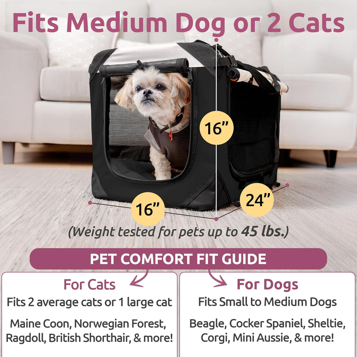 Transportador de mascotas para gatos y perros, se adapta cómodamente a 2
