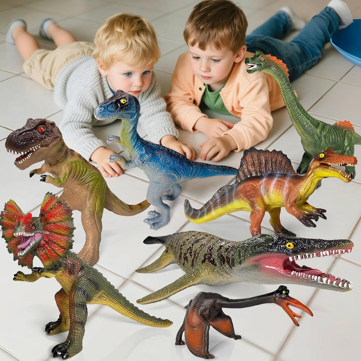 Gzsbaby Juguetes de dinosaurio para niños de 3 a 5 – 7 piezas realistas de dinosaurios grandes, juguete de dinosaurio grande suave para niños y niñas de 5 a 7 años de edad, niños pequeños, juguetes de dinosaurios de animales