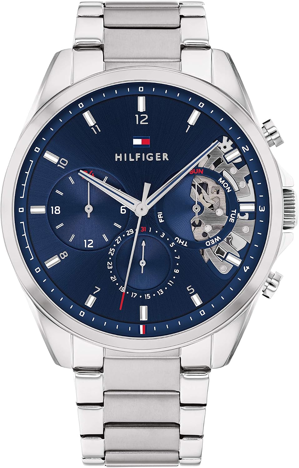 Tommy Hilfiger Reloj para hombre – Cuarzo Multifunción, caja de acero inoxidable de 1.732 in, esfera de esqueleto, pulsera de eslabones – Reloj de vestir para hombre