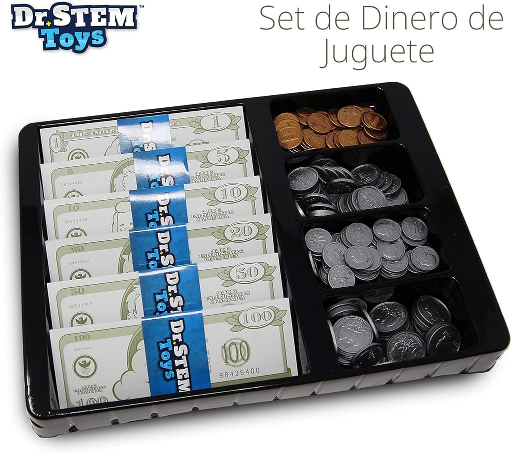 Dinero de juego para niños: el juego duradero en caja proporciona 400 piezas de billetes de dinero falsos realistas y monedas falsas para juegos de simulación, ayuda a los niños a aprender responsabilidad financiera y más