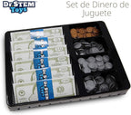Dinero de juego para niños: el juego duradero en caja proporciona 400 piezas de billetes de dinero falsos realistas y monedas falsas para juegos de simulación, ayuda a los niños a aprender responsabilidad financiera y más