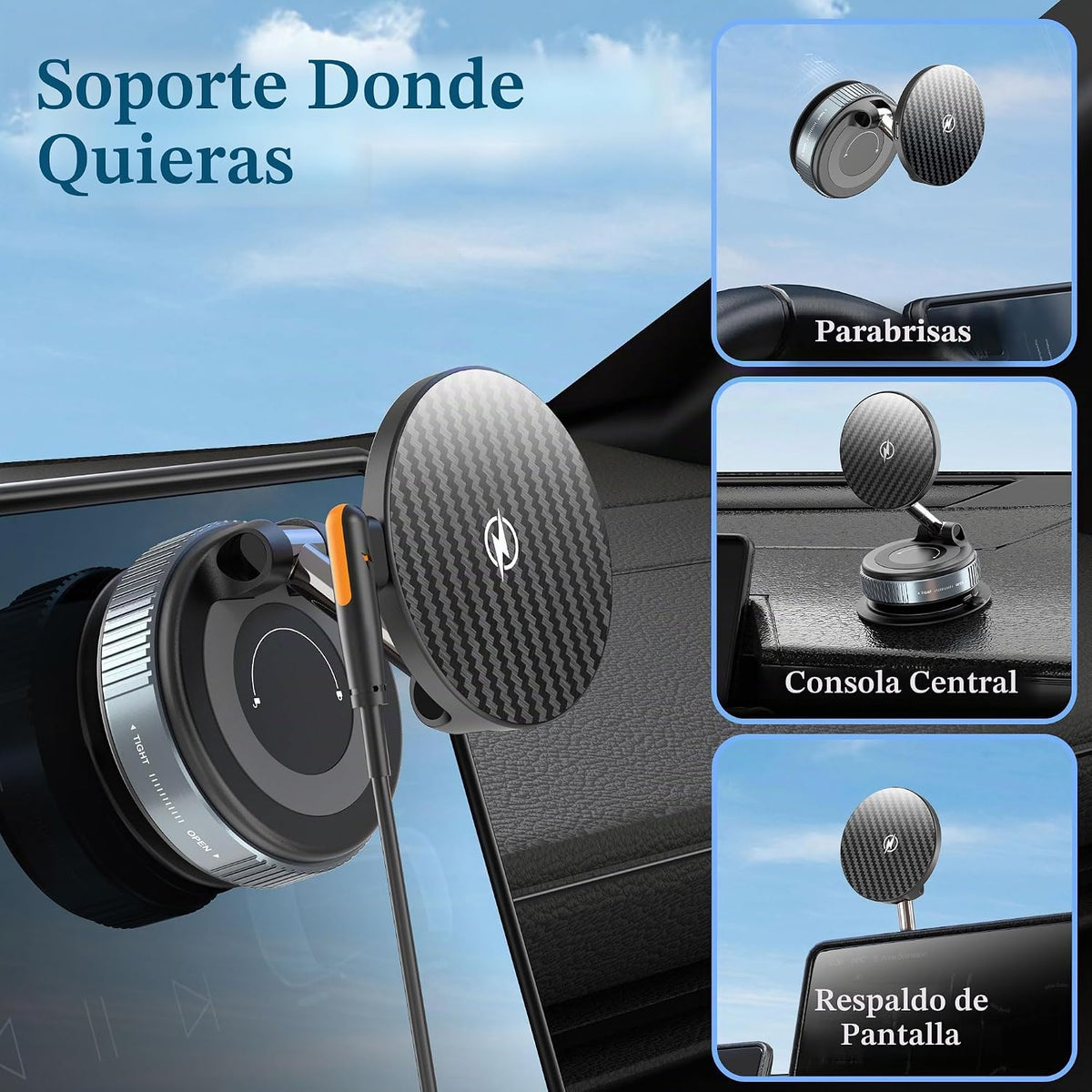 PlusAcc Soporte para teléfono de coche, soporte magnético al vacío para
