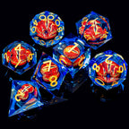 ARUOHHA DND Resin Dice Gazes Eye Dice Golden Blue Liquid Core Flaming RPG Sharp Edged Dice Set con Gift Box, Polyhedral D y D Dice Set compatible con Dungeons Dragons Role Playing Game D20 D6