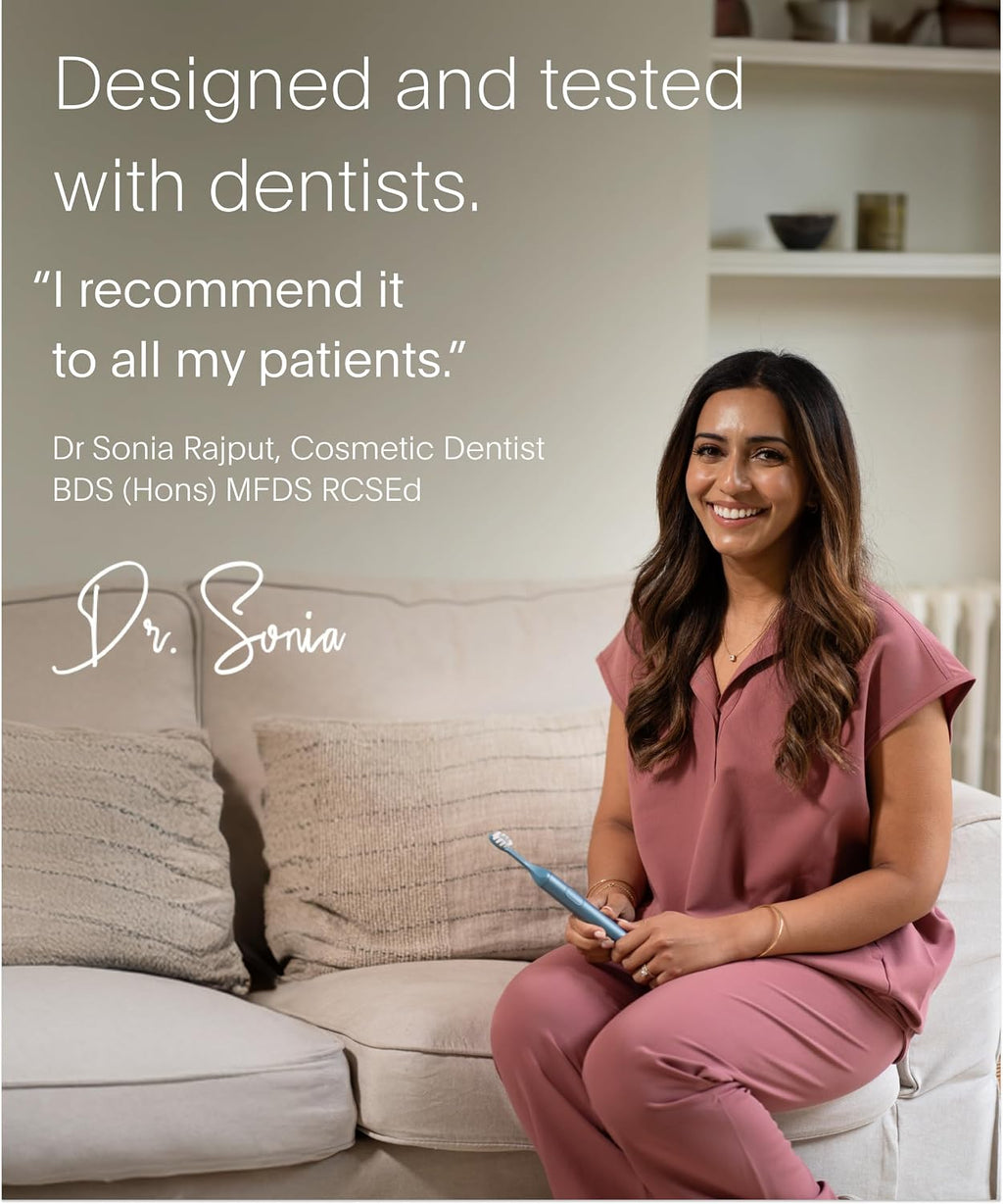 SURI Cepillo de dientes eléctrico Pro Sonic | Batería para más de 4 semanas | Sensor de presión | Cuerpo de aluminio | Temporizador de 2 minutos | Cabeza a base de plantas | Azul