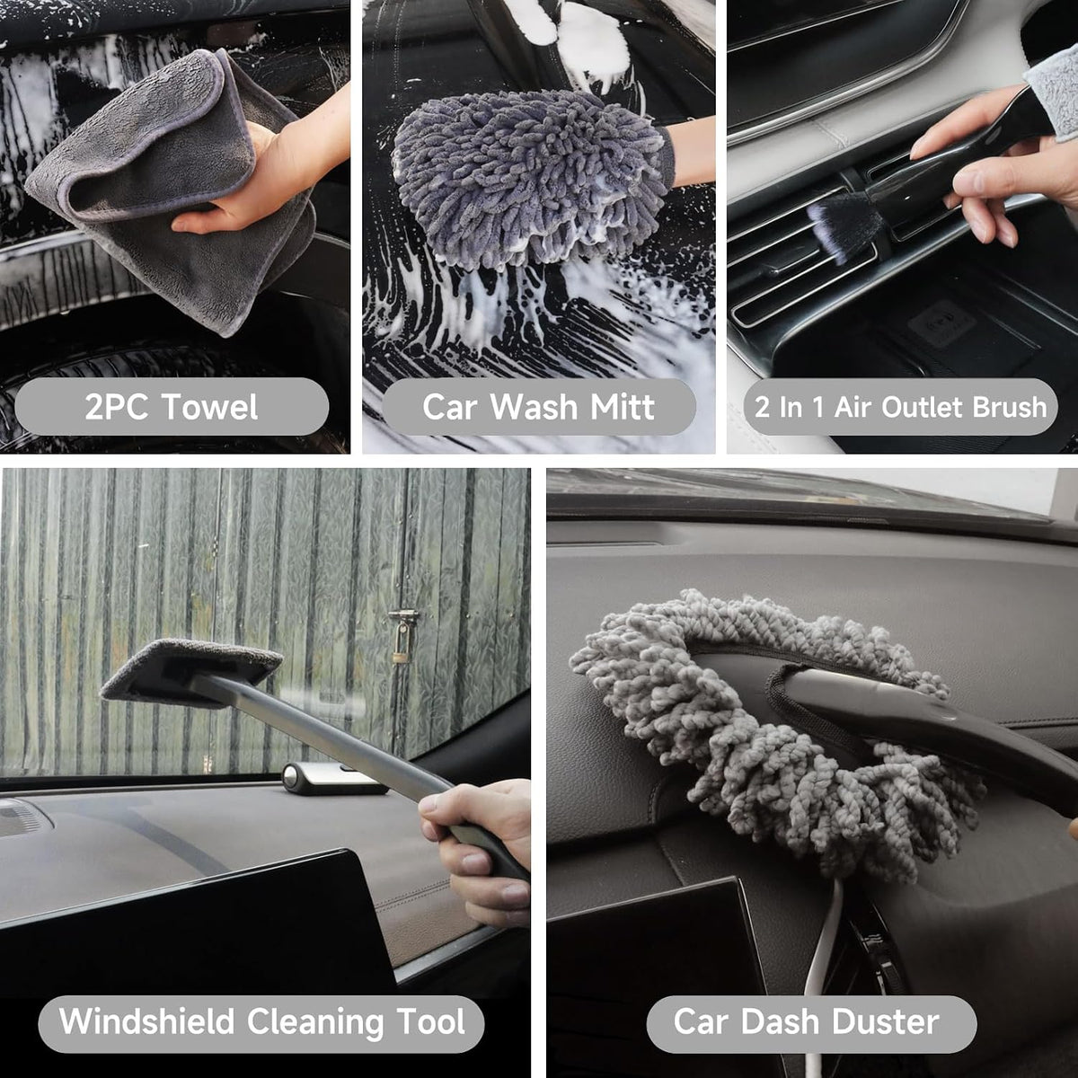 Kit de detalles de automóvil, juego de cepillos para detalles de automóvil, kit de limpieza de automóvil, herramientas de detallado automático para ruedas interiores y exteriores, accesorios profesionales de lavado de automóviles con herramienta de