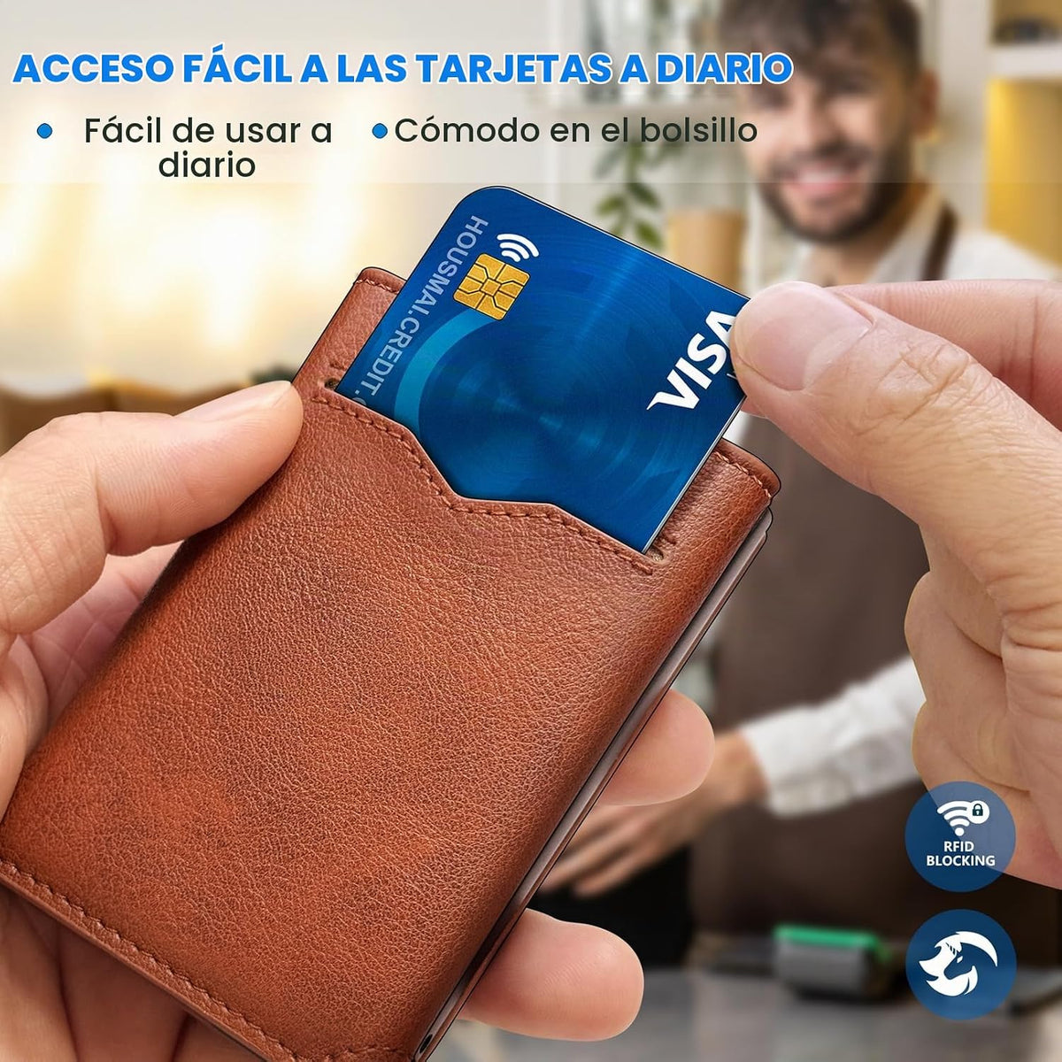 Cartera para hombre, tarjetero desplegable delgado con bloqueo RFID, billetera triple minimalista con 10 ranuras para tarjetas, bolsillo para efectivo y 2 ventanas para identificación, funda