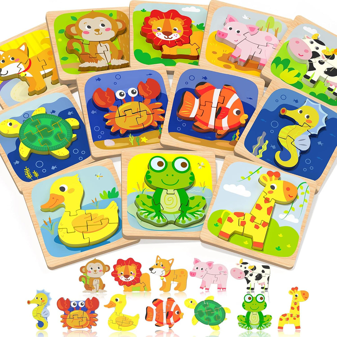 Benresive Rompecabezas de madera para niños pequeños, 12 piezas de...