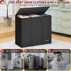 Cesta de lavandería de 3 secciones de 195 litros, cesta grande para la ropa sucia con 3 bolsas interiores, cesta organizadora plegable para lavandería, dormitorio, cesta clasificadora de lavandería, 3 compartimentos