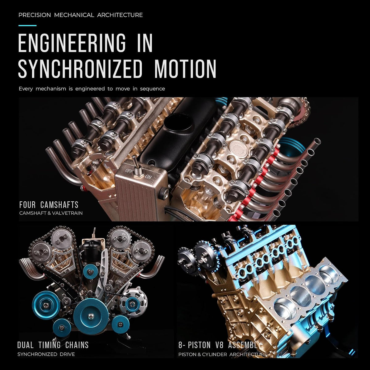 TECHING Kit de modelo de motor V8 de metal que funciona