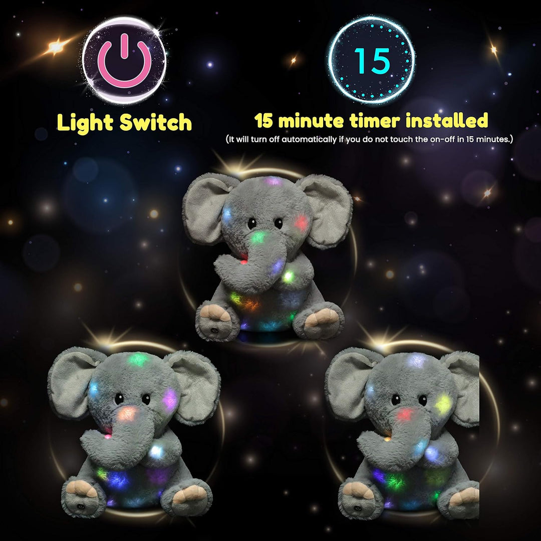 Hopearl Elefante de peluche con luces LED, flexible, con luces de n...