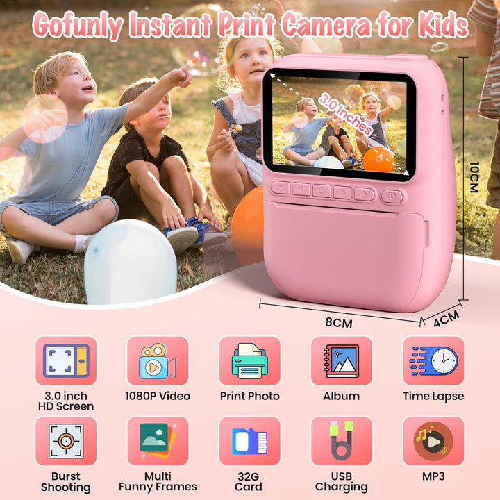Cámara de impresión instantánea para niños, 3.0" HD 32MP, cámar...