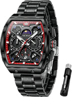 OLEVS Reloj para Hombres Analógico Cuarzo Lujo Diamante Resistente al Agua Cronógrafo Acero Inoxidable Carita Grande Cuadrado Fecha Fase Lunar Romano Relojes de Vestir para Hombres