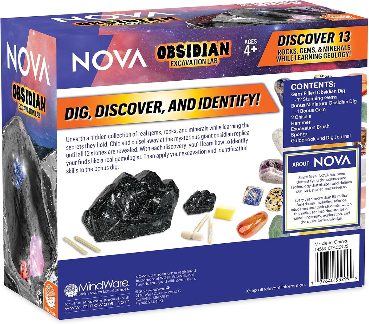 MindWare Kit de excavación de gemas para niños Nova Obsidian Excavation