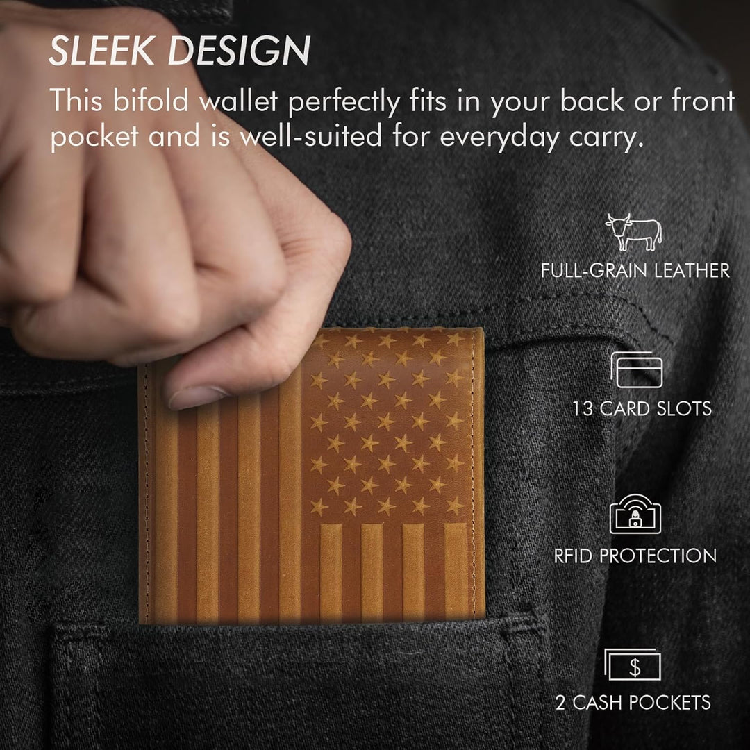 Pefiam Cartera de cuero de grano superior para hombre, con bloqueo...