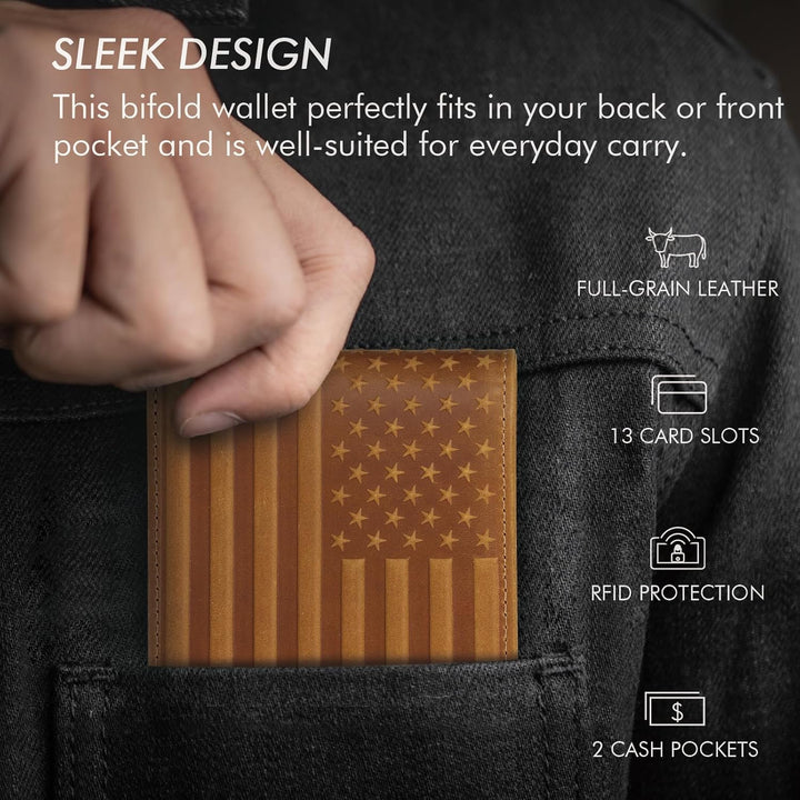 Pefiam Cartera de cuero de grano superior para hombre, con bloqueo...