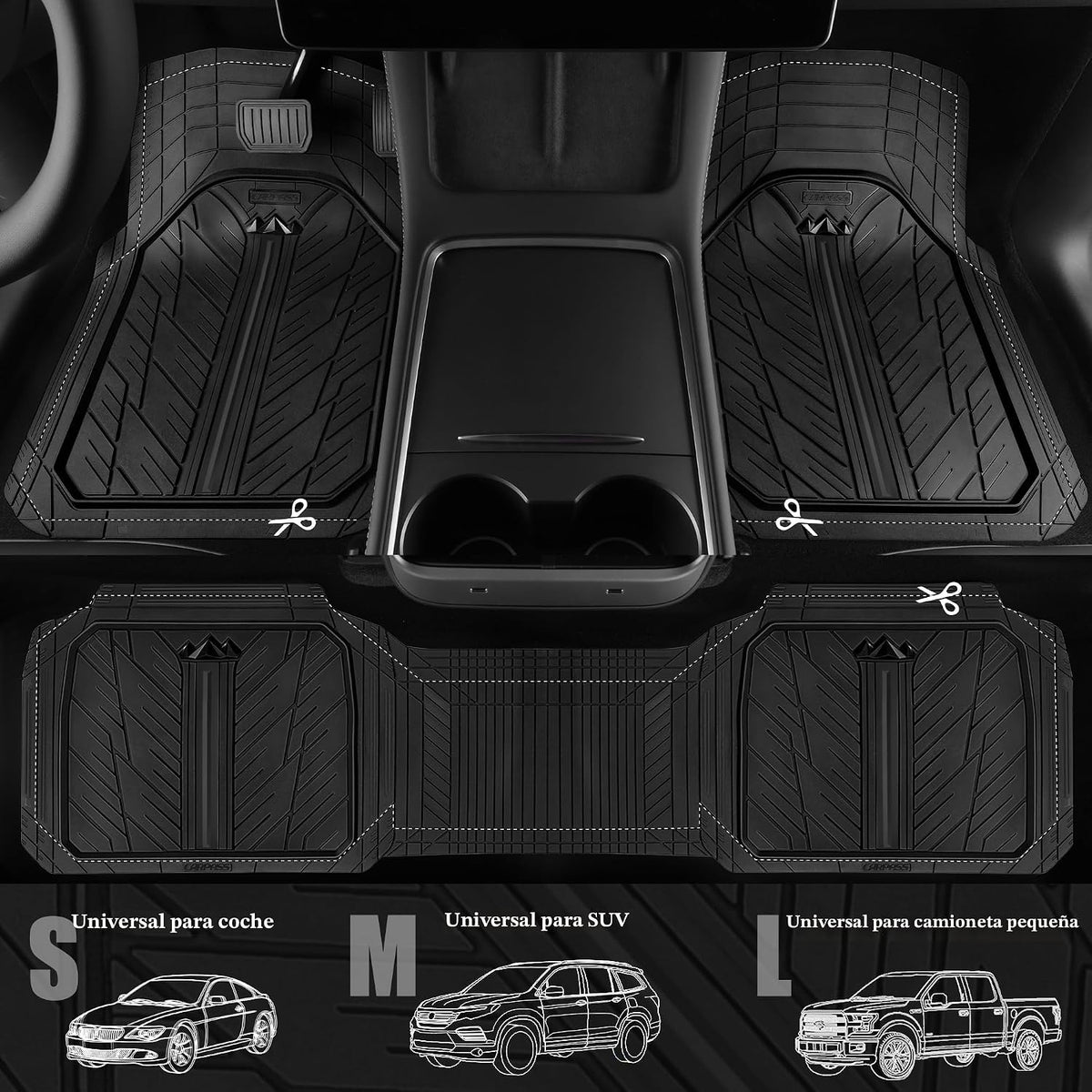CAR PASS Tapetes de goma pesada para automóvil, tapetes impermeables profundos para automóvil para todo clima, tapetes universales recortables para automóvil SUV camión furgoneta, forros de piso
