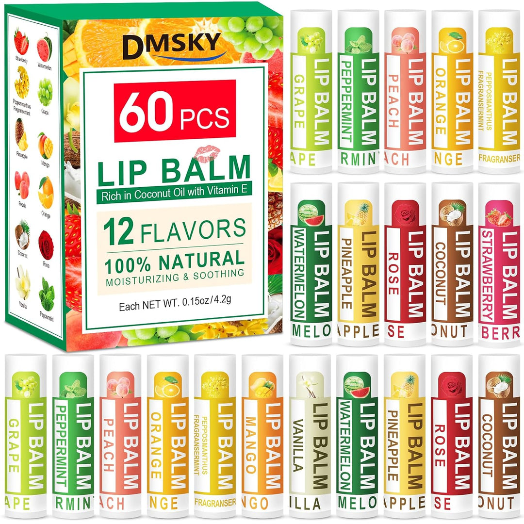 DMSKY Paquete de 60 bálsamos labiales, bálsamo labial natural a gra...