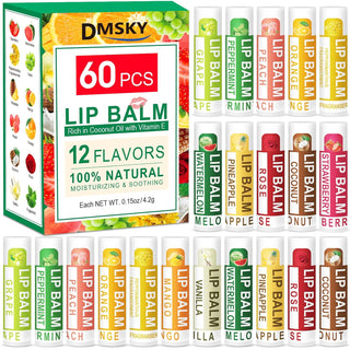 DMSKY Paquete de 60 bálsamos labiales, bálsamo labial natural a gra...