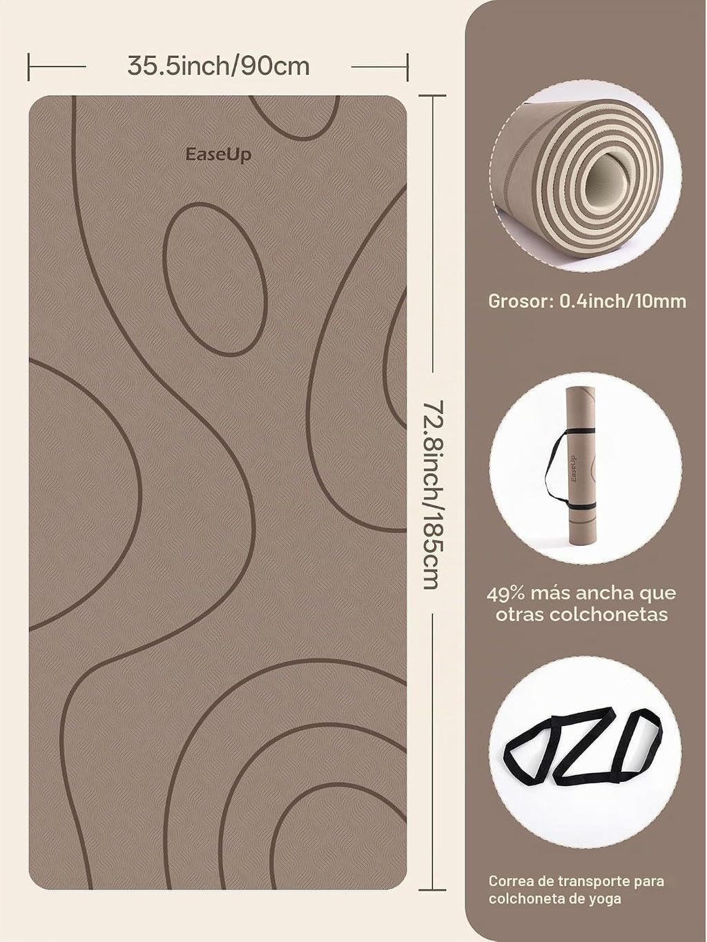 EaseUp Esterilla de yoga grande, 73 x 35.5 x 0.4 pies, extra gruesa y ancha, alfombrilla de pilates de 0.394 in, alfombrilla de ejercicio antideslizante, alfombrillas de entrenamiento para gimnasio en