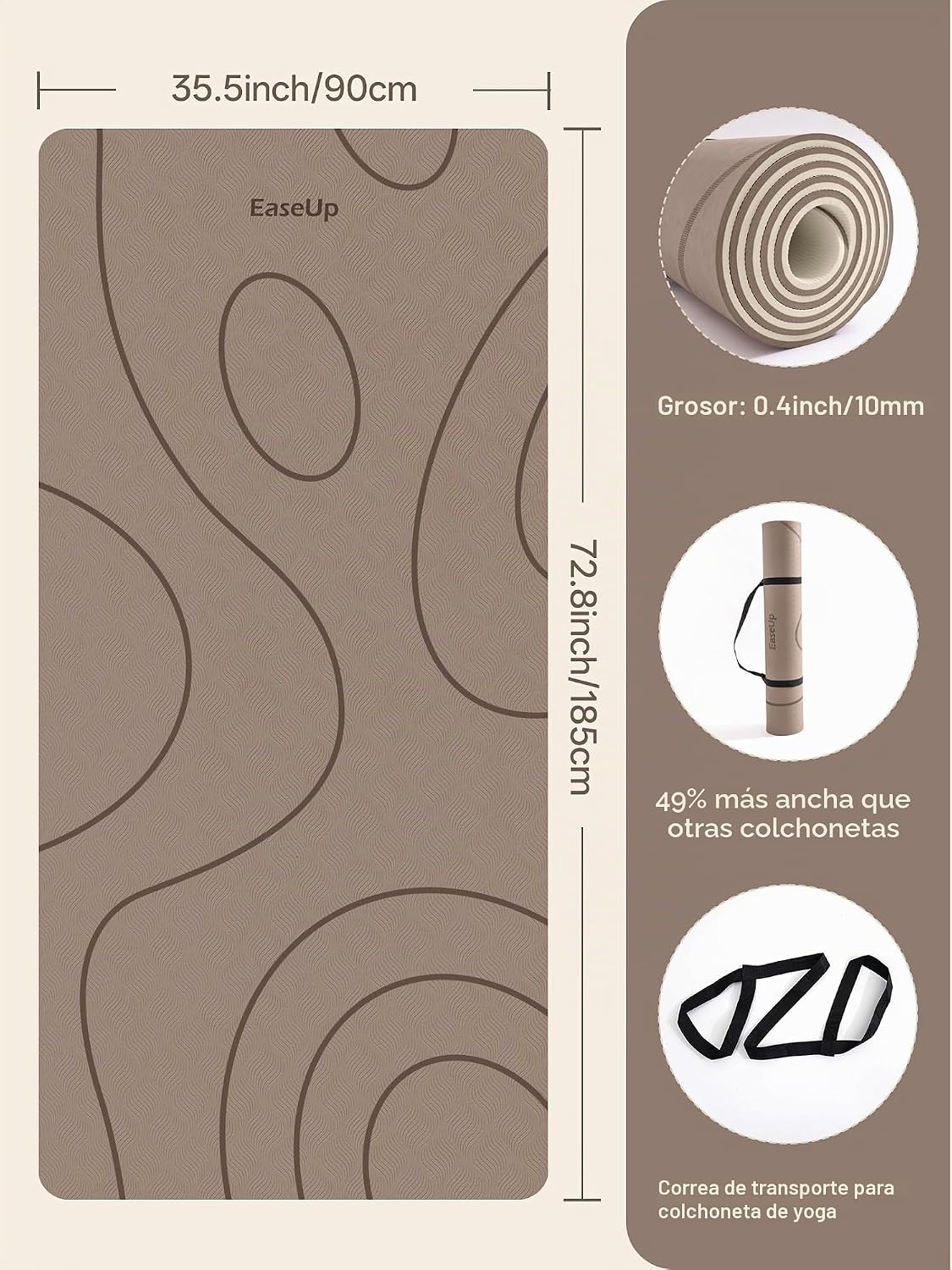 EaseUp Esterilla de yoga grande, 73 x 35.5 x 0.4 pies, extra gruesa y ancha, alfombrilla de pilates de 0.394 in, alfombrilla de ejercicio antideslizante, alfombrillas de entrenamiento para gimnasio en